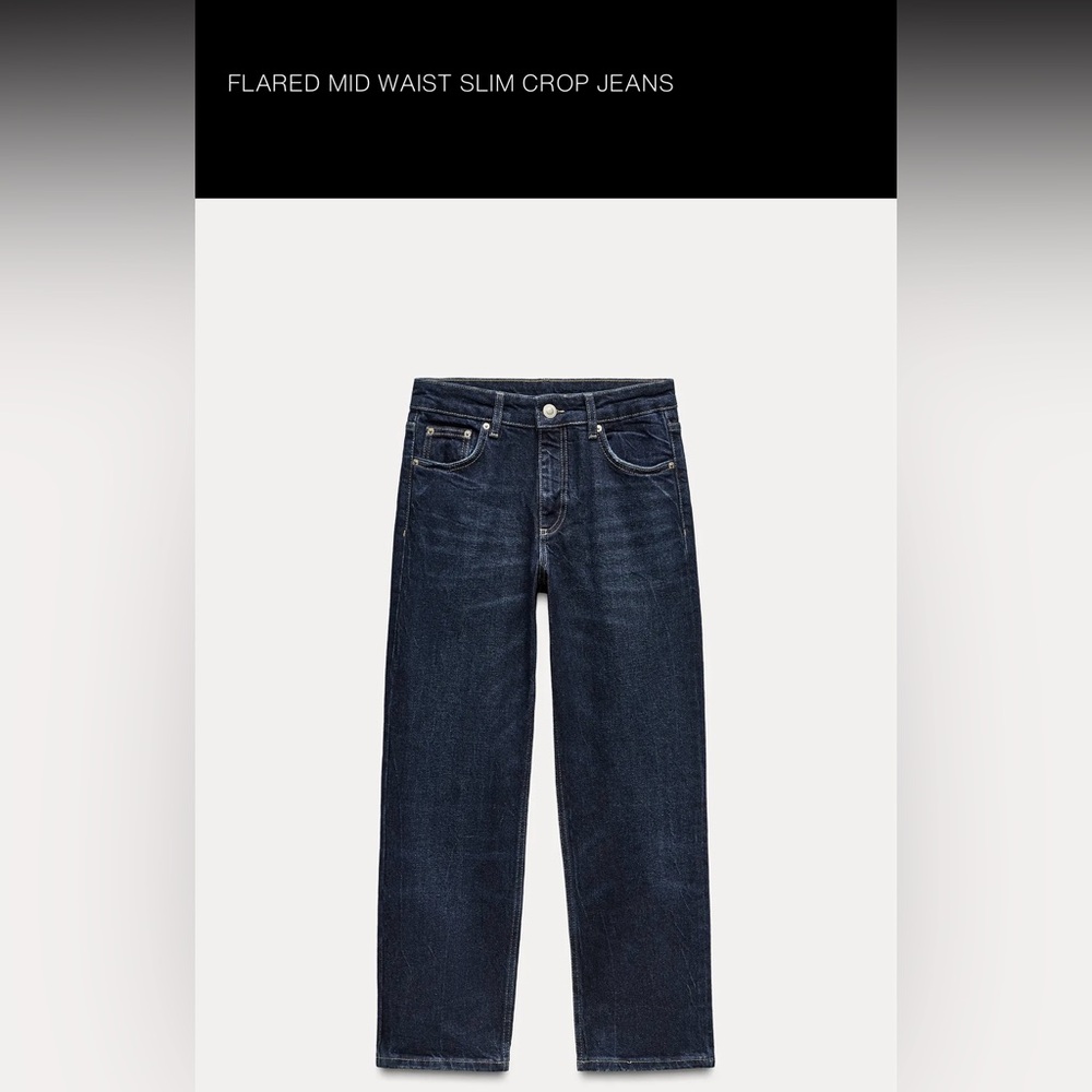 Zara women’s flared mid waist slim crop jeans size 4 like new